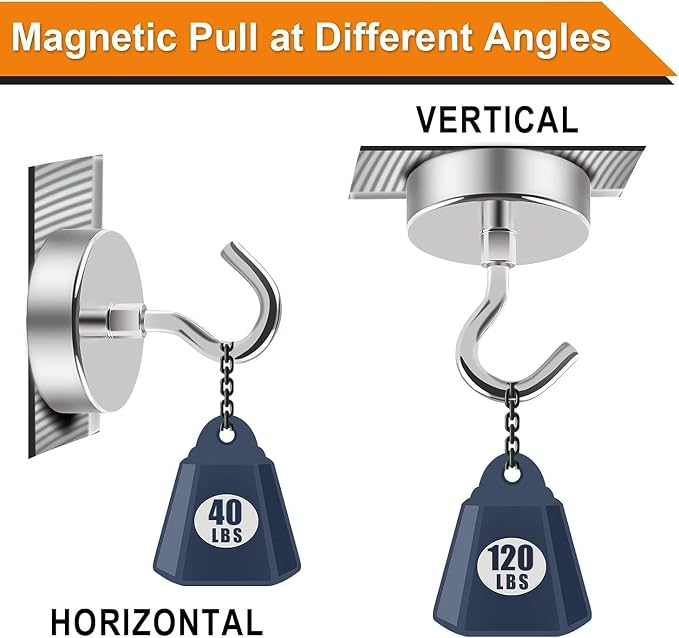 DIYMAG Magnetic Hooks, 120lbs 16pcs Cruise Cabin Essentials Heavy Duty N52 | Strong Neodymium Rare Earth Magnets, for Kitchen, Classroom, Beach, Cruise Cabins, Refrigerator, Hanging Key Clothes Wall Hat - Image 4