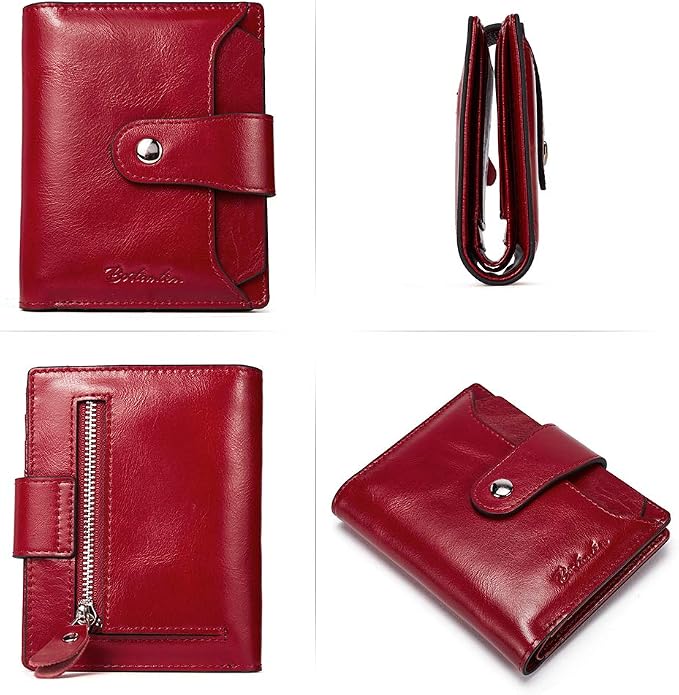 BOSTANTEN Leather Womens Wallet Small RFID Blocking Credit Card Holder | Removable ID Window, Zipper Coin Pocket, Bifold, Minimalist, Fits Small Purses, Daily Use, Ladies Gifts, Red - Image 3