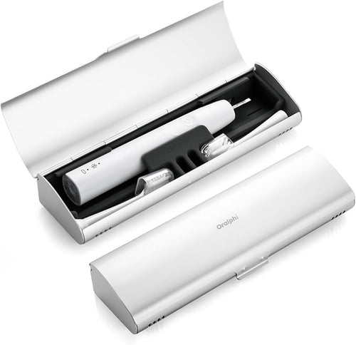 Aluminum Electric Toothbrush Travel Case, 2 in 1 Travel Toothbrush Holder for Oral B/Oral-B Pro 1000 1500 5000 and Most Electric Toothbrush for Traveling, Removable Silicone Liner-Silver by Oralphi