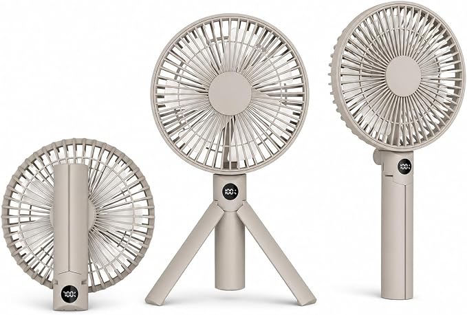 Quiet Handheld Camping Fan, Portable Fan Rechargeable, 12H Battery Life | 3000mAh battery powered hand held fan with USB-C charging, digital display, 4 speeds and quiet airflow for camping and travel by Unknown