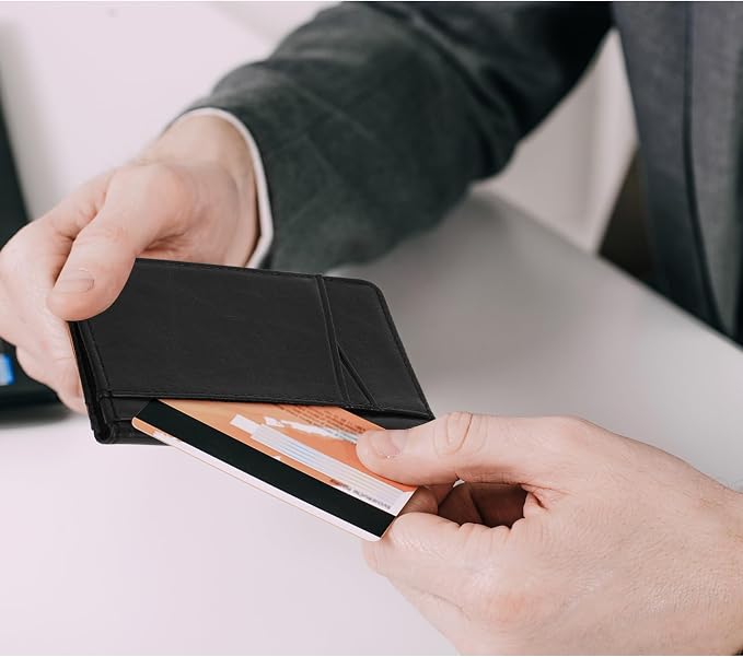 Unaone Slim Minimalist Wallet - Premium Leather Card Holder RFID Blocking Card Case with 8 Card Slots and 2 ID Window, Crackle Black - Image 7