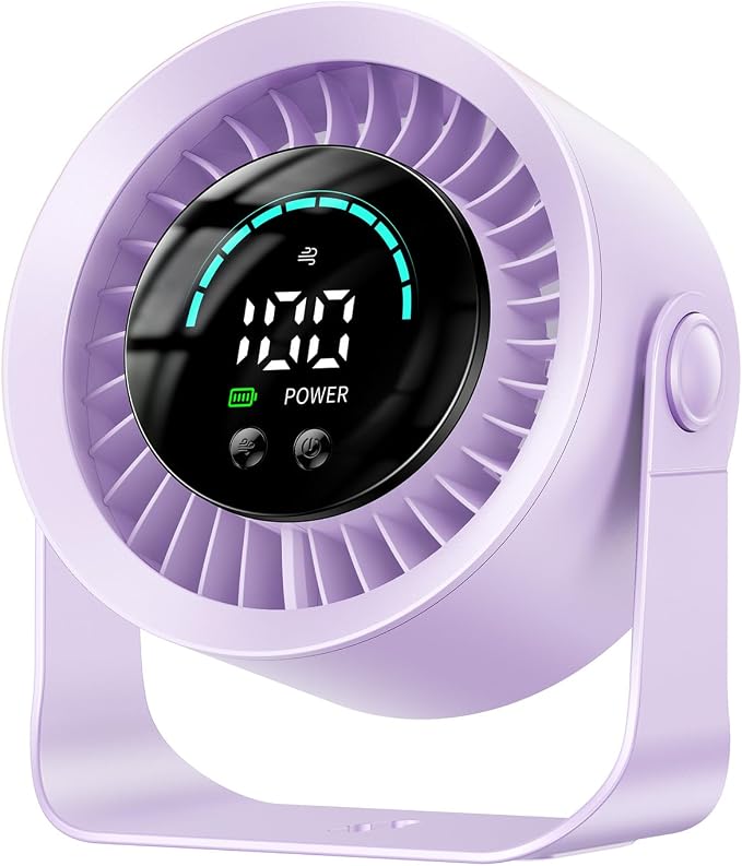 DIGIX Portable Desk Fan, 100 Speeds, 360° Rotation, USB Rechargeable | Quiet LED Display Table Fan with Wall Mount Design. Small Personal Cooling Fans for Home, Bedroom, Office & Travel, Purple by CoolBreezeStylishEase
