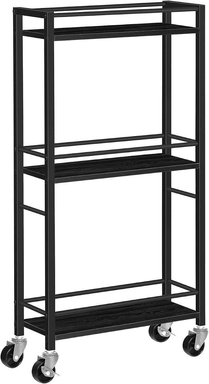 MAHANCRIS Slim Rolling Cart, Mobile Kitchen Cart on Wheels, Narrow Storage Cart for Small Space, Small Bar Cart, for Bathroom, Laundry, Living Room, Black RCHB1501 - Image 9