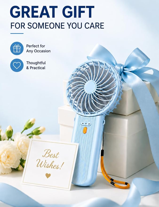 Portable Mini Fan, Quiet Foldable Fan with Lanyard | 4 Speeds, 15H Rechargeable Battery, Portable Pan for Travel, Home, Office, Outdoor, Makeup, Women, Men, Blue - Image 9