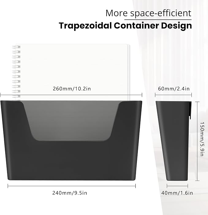 YOHOM Adhesive File Holder Plastic Document Folder Door No Drilling Mount Mail Magazine Organizer A4 Filing Envelopes Folder, Office Wall Mount Single Pocket (BLACK, 2 PCS) - Image 2