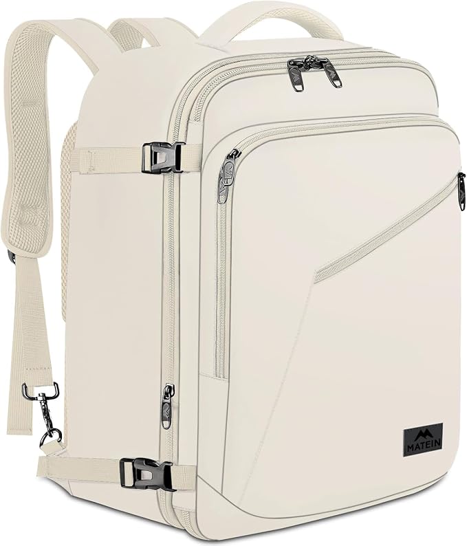 MATEIN Large Backpack for Travel Flight Approved, 45L Carry on Backpack | Expandable Daypack with Padded Shoulder Straps for Adult Men Women, Fits Overhead Bin, Lightweight, Travel Essential, Beige by MATEIN