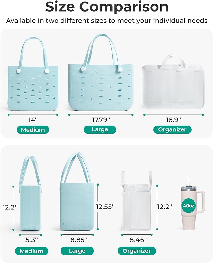 BAGSMART Beach Bag for Women, Water-resistant Rubber Tote Bag, Sandproof Vacation Essentials for Summer Swim Cruise Pool - Image 5