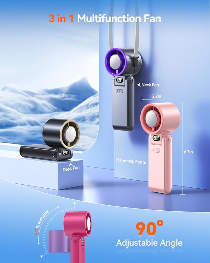 Portable Handheld Fan with Ice Cooler, 199 Speed Personal Fan,5500mAh Rechargeable,20H Cooling Time,20000 RPM Powerful Motor, Summer Essential for Travel/Outdoor/Office, Hot Pink - Image 6
