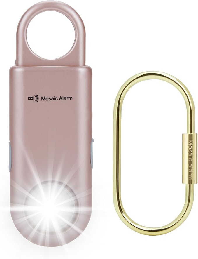 135dB Rechargeable Personal Safety Alarm Strobe Light Flashlight Keychain Siren for Women, College School Students Emergency SOS Alerts Loud Sound Torchlight Hiking Alarm Bear Deterrent. Rose Gold by MosaicAlarm