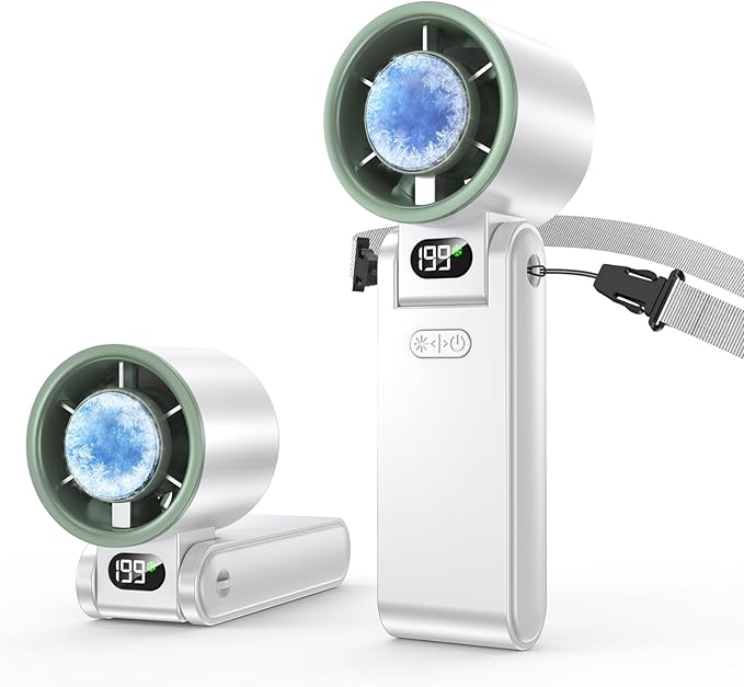 Portable Handheld Fan with Ice Cooler, 199 Speed Personal Fan,5500mAh Rechargeable,20H Cooling Time,20000 RPM Powerful Motor, Summer Essential for Travel/Outdoor/Office, White by Unknown