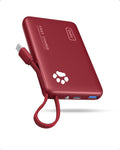 INIU 45W Fast Charging Tablet Portable Charger, Smaller 10000mAh Power Bank | Flight-Safe, Built-in USB C Cable, Flashlight, Battery Phone Pack for Tablet, iPad, iPhone 17 16, Samsung S26 etc, Red by INIU