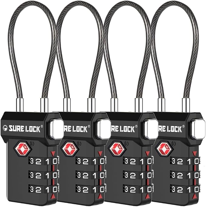 SURE LOCK TSA Approved Luggage Locks with Open Alert Indicator, 3 Digit Combination Cable Travel Lock for Suitcase, Backpack, Gym Locker, Toolbox, Carry On & Travel Bag by Hopeyoucanstaysafe