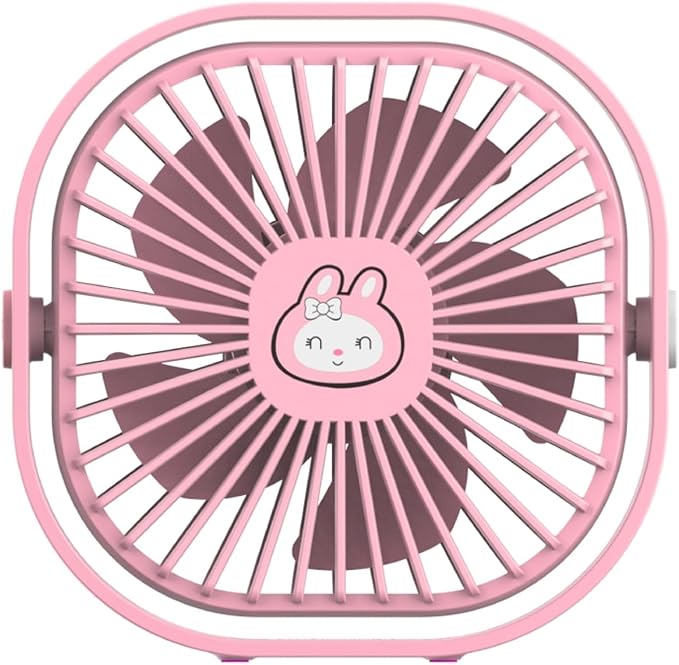 Small Desk Fan, 3 Speed Settings, USB Table Fans for Bedroon, Home/Office/Dorm, Quiet, Cute Mini Fan for Kids, Indoor/Outdoor, F101 (Pink Bunny) by Mottinhill