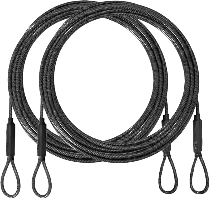 3.3mm (1/8 Inch) Outdoor Travel Security Cable-3/4/6/10/15/20/30ft Luggage Lock Safety Wire Flexible Steel Wire Rope with Double Loop Safety for Luggage, Bike, Lock (Black*2, 3ft-(2Pack) by MiMetty