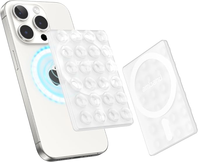 amBand Magnetic Suction Phone Mount for MagSafe Case, Clear Silicone Octo Cup Buddy Sticky Grip Holder for iPhone, Hands-Free Selfie/Video for Tiktok Influencer Content Creator Essentials, Transparent by amBand