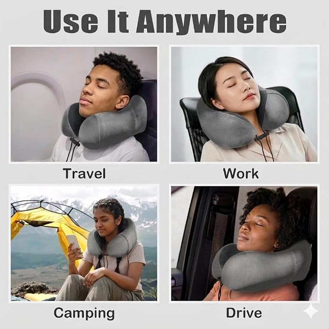 Airplane Travel Neck Pillow, 100% Memory Foam Ergonomic Neck Support, Airplanes Neck Pillow with Washable Cover Travel Essential for Flight, Office includes Eye Masks, Earplugs & Carry Bag (Dark Gray) - Image 7