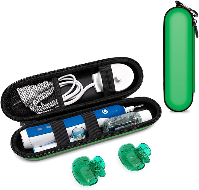 Nincha Electric Toothbrush Travel Case Compatible with Oral-B/Philips Sonicare/Colgate/Reach, and Most Electric Toothbrush, Includes 2 Universal Toothbrush Covers (Green Case + Green Covers) by Nincha
