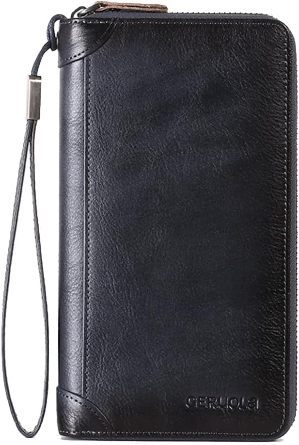 Card Bag Cowhide Wallet Men Coin Purse RFID Blocking Card Case Portable Card Holder Coin Bag Pouch with 12/20/30/45 Card Slots Blue D - Image 3