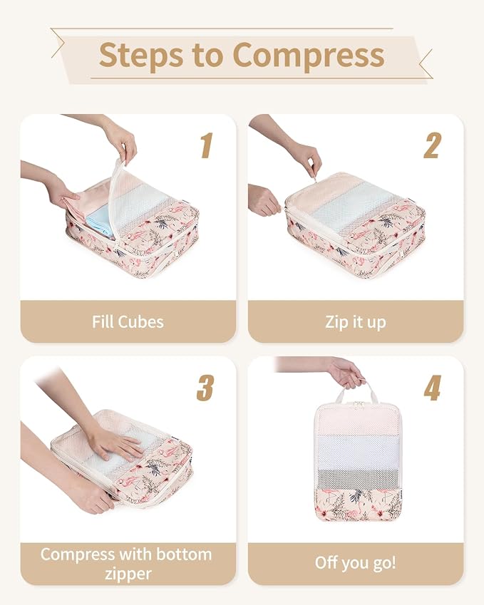 Narwey 6 Set Compression Packing Cubes for Travel Women Men, Travel Cubes for Carry On Suitcase, Durable Compression Luggage Organizer Bags - Image 5