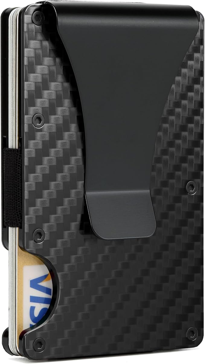 Slim Wallet for Men,RFID Blocking Minimalist Metal Wallet, Money Clip/Cash Holder, Front Pocket Aluminum Credit Card Holder, Ideal Gift for Men,Matte Carbon Fiber by Unknown