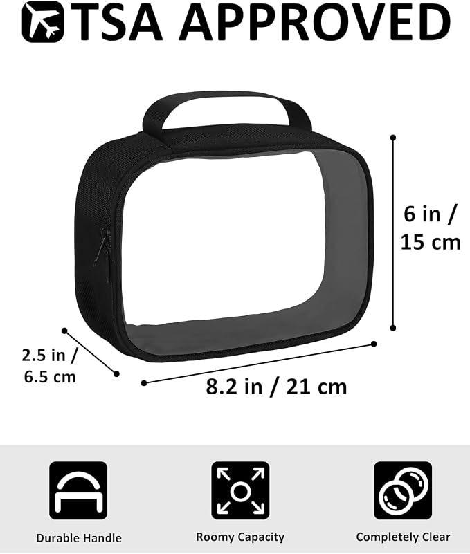 Moyad TSA Approved Toiletry Bag Clear Quart Size Travel Bags Makeup Bag | Large Opening, for Men and Women, Carry on Airline Compliant, Transparent Liquids Pouch, Black - Image 2