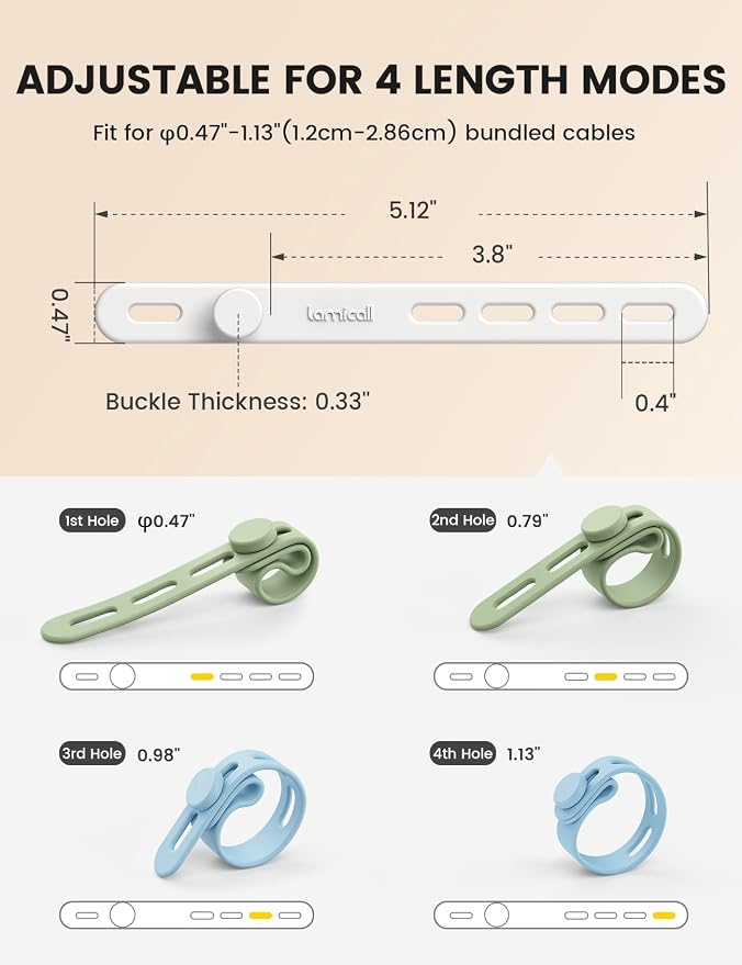 Lamicall 30 Pack Silicone Cable Ties, Multi Color Cord Organizer | Elastic Cable Management Wraps, Home Decor Organizer Ties for Phone Charger, Christmas Travel Accessories Essentials - Image 5
