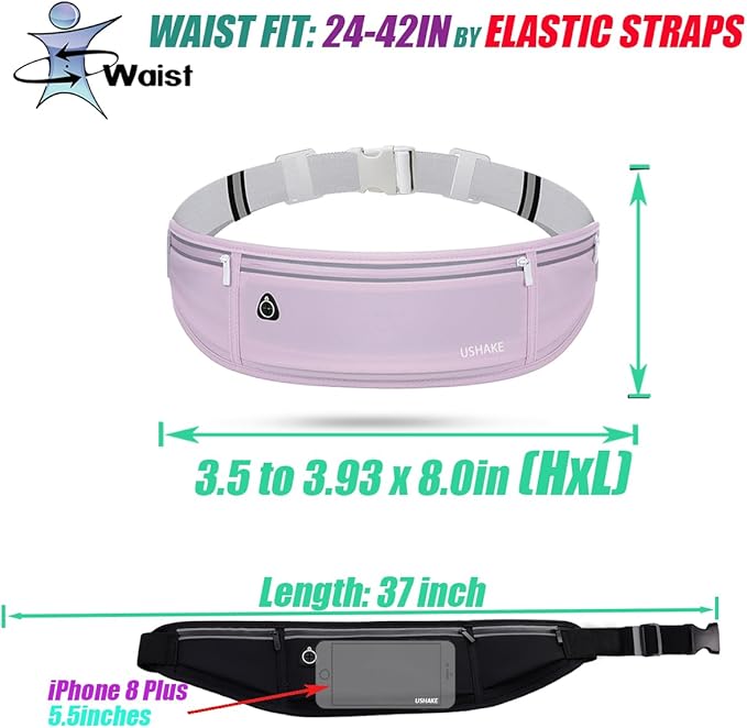 USHAKE Slim Running Belt, Workout Fanny Pack for Men Women,Exercise Waist Pack for Apple iPhone Holder, Runner Belt for Running Walking Cycling Camping Gym Light Purple - Image 4