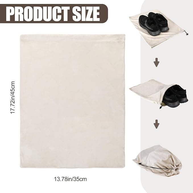 6 Pcs Shoe Bags for Travel Packing, Large Dustproof Shoe Covers With Drawstring for Handbags Sneaker, Washable Soft Flannel Storage Pouch for Traveling Suitcase Gym Closet Organizer - Image 2