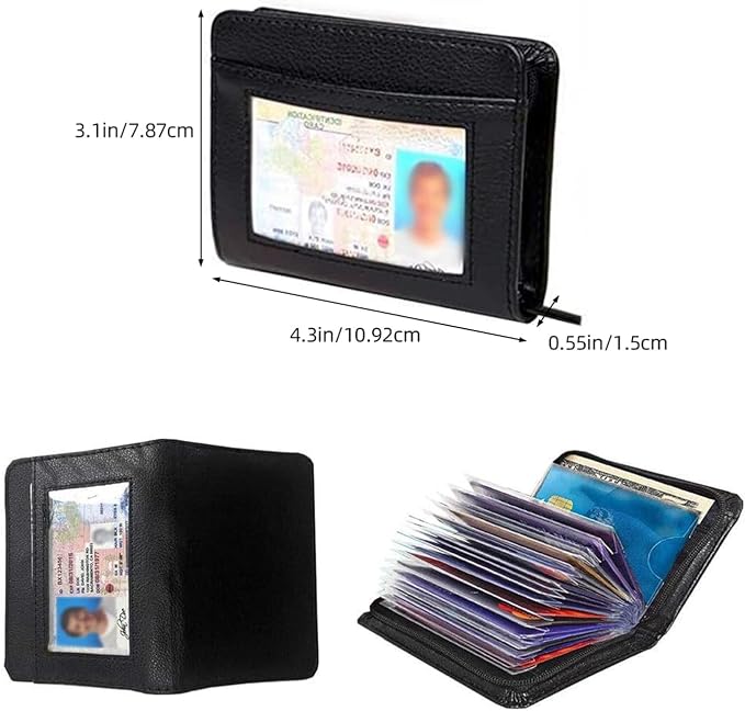 Men's Zipper Wallet 36 Slots RFID Blocking Card Holder | Slim Leather Wallet, ID Window, Anti-Theft Lock, Credit Card Organizer for Women & Men, Travel Small Wallet - Image 3