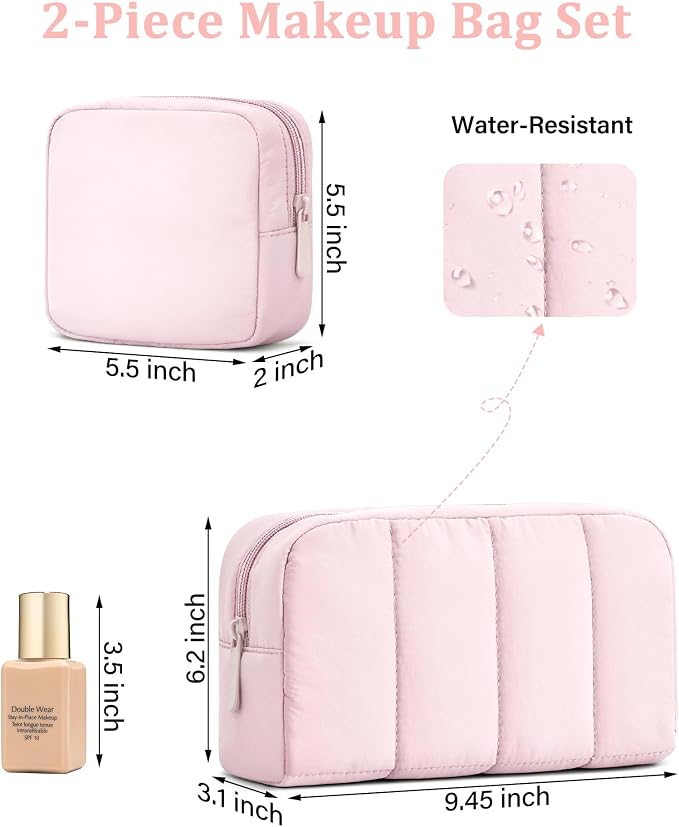 2 Pcs Makeup Bag Travel Toiletry Bag for Women Puffy Padded Cosmetic Pouch Purse Wide-open Makeup Organizer Case Travel Essentials - Image 4