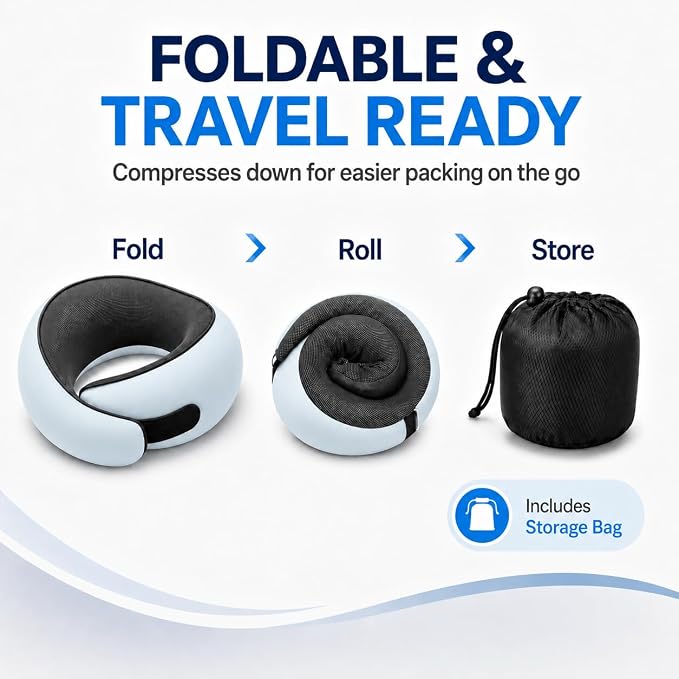 Travel Neck Pillow for Airplanes, Pure Memory Foam Neck Pillow with Washable Cover and Storage Bag, Ergonomic 360° Support for Sleeping, Car, Office, Home, Black - Image 9