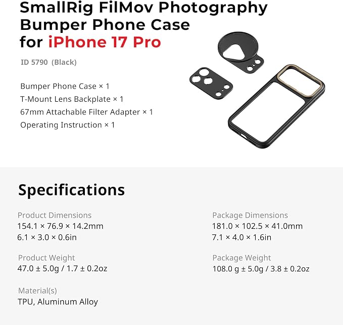 SmallRig FilMov Bumper Phone Case for iPhone 17 Pro, Hollow Back Design with Lens Backplate, 67mm Filter Adapter Compatible with Phone Gimbal Stabilizers, for DJI for Insta360, Black - 5790 - Image 9