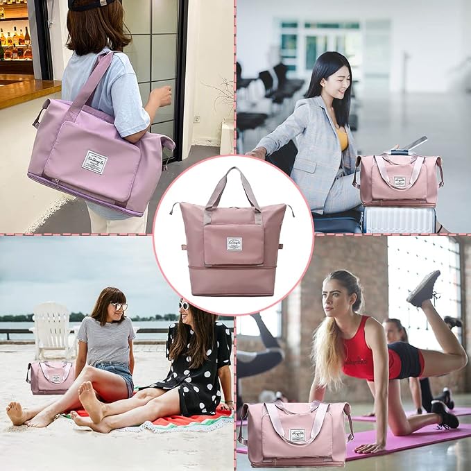Large Capacity Foldable Travel Bag, Expandable Waterproof Carry on Bag, Dry and Wet Separation Spor Duffel Bags - Image 6