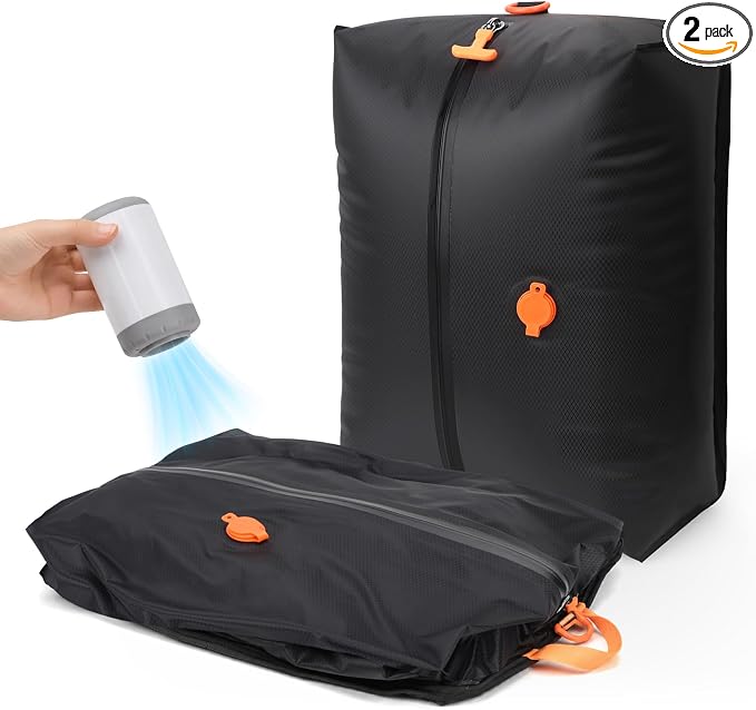 Fantictas Vacuum Compression Bags for Travel with Wireless Pump, 2 Pack 18L | Waterproof, Tear-Resistant and Reusable Travel Compression Bags for luggage & Backpacks, Space Saving Vacuum Storage Bags by Fantictas