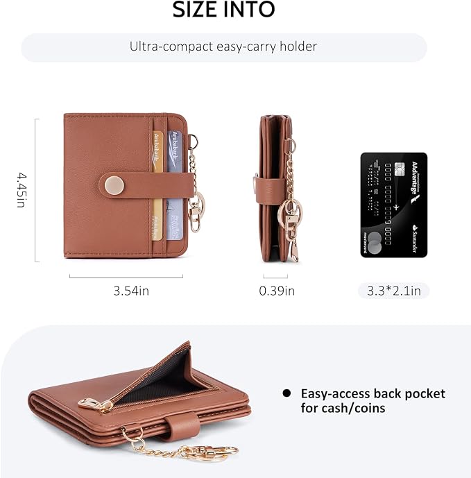 POIUGOYA Slim Wallet for Women,RFID Blocking Bifold Credit Card Holder with Zipper Coin Pocket,ID Window,Keychain - Image 4
