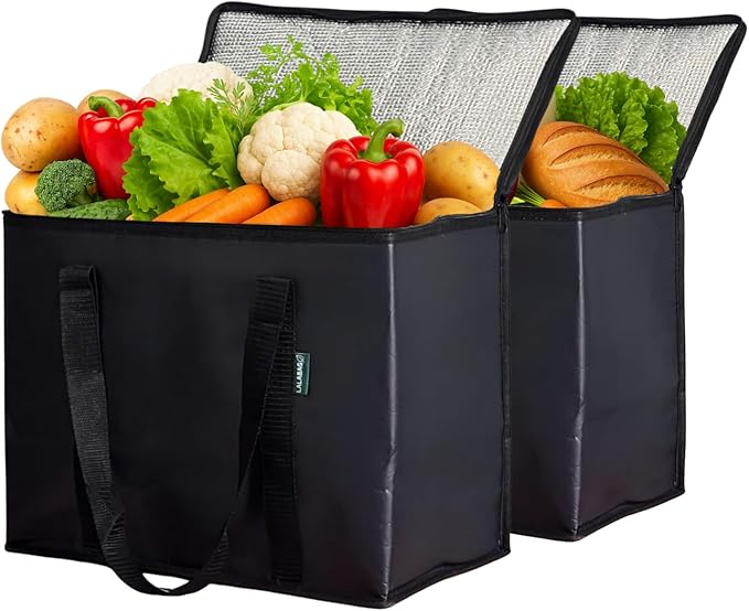 2-Pack Insulated Reusable Grocery Bags – Large Cooler Tote for Cold & Hot Food, Stays Upright, Durable, Foldable for Travel and Delivery by LALABAG
