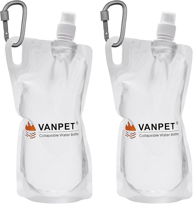 VANPET 1L Hiking Collapsible Water Bottles, 33OZ BPA-Free Plastic Flasks, Reusable Drink Bags, Foldable Backpacking Water Bottle for Travel Camping Hiking (2-Pack) by VANPET