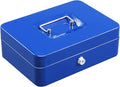 xydled Large Cash Box with Lock, Removable Coin Tray, Steel Money Box, Blue | Steel Cash Box with Key Lock, Removable Tray & Carry Handle, for Office, Retail, Home, and Money Storage, 9.8"x 7.8"x 3.5" by xydled