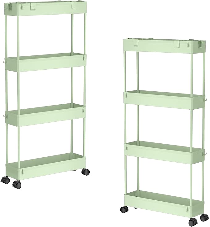 2-piece Set Slim Storage Cart 3 Tier,Bathroom Organizer Rolling Utility,Mobile Shelving Unit Slide Out for Office, Kitchen, Laundry Room & Narrow Places by Home