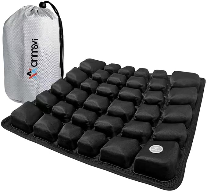 Inflatable Seat Cushion with Built-in Pump - 3D Air Cell Ergonomic Pad for Sciatica & Tailbone Pain Relief - Portable Cooling Chair Cushion for Airplane Travel, Car, Office & Stadium (0.8lbs) by ANMSVI