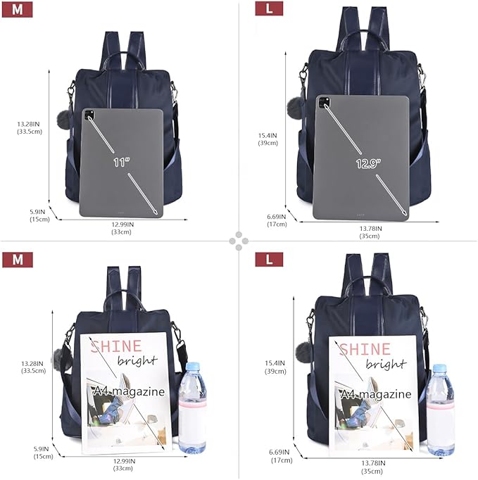 PINCNEL Women Backpack Purse Waterproof Nylon Anti-theft Rucksack Lightweight Shoulder Bag - Image 2