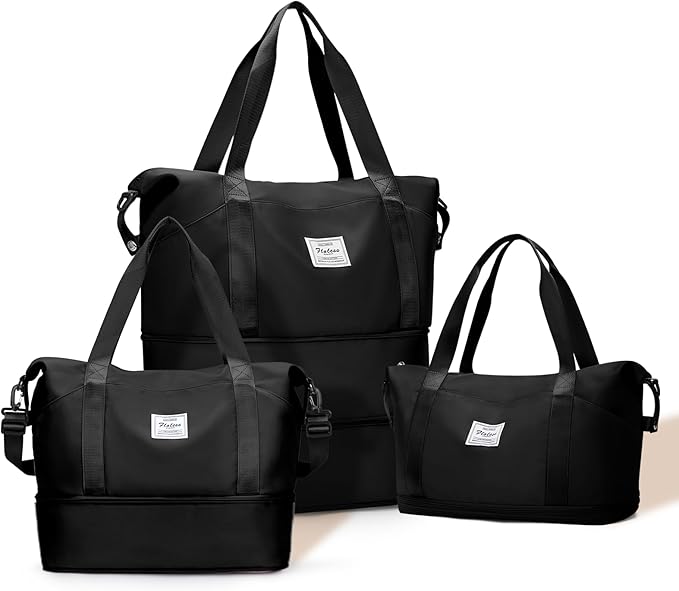 Expandable Travel Duffle Bag for Women Men, Large Gym Bag Travel Tote Bags, Waterproof Carry On Personal Item Bag Airline Approved, Workout Weekender Bag for Overnight Trips with Luggage Sleeve, Black | Waterproof Carry On Personal Item Duffel Bag 40L ... by Livbote