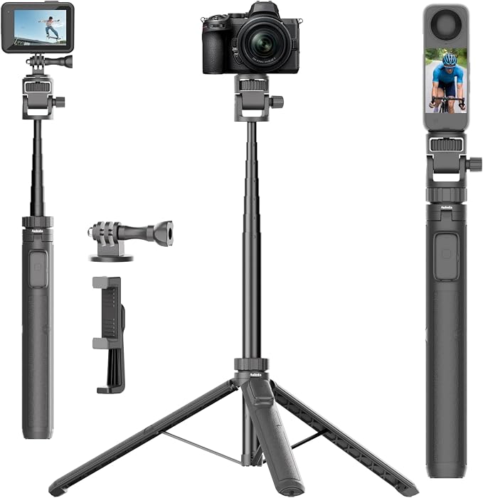 70" Selfie Stick Tripod for Gopro Action Camera Phone Tripod | with Wireless Remote & Phone Holder, Compatible with iPhone, GoPro, DJI, Insta360 by AuledaPhotography