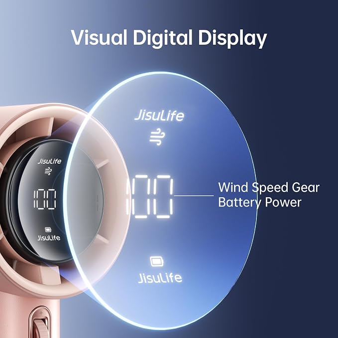 JISULIFE Handheld Fan Pro1S - Next-Gen Airflow: Up to 12H Runtime | Pearlescent ABS-Elegant Strength,1-100 Speed Scroll Wheel,3600mAh-Portable Fan for Travel, Gifts for Women Men(Iceberry Pink) - Image 3