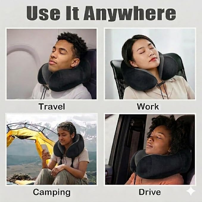 Airplane Travel Neck Pillow, 100% Memory Foam Ergonomic Neck Support, Airplanes Neck Pillow with Washable Cover Travel Essential for Flight & Office Include Eye Mask, Earplugs & Carry Bag (Black) - Image 8