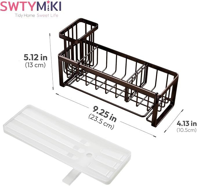 SWTYMIKI Sponge Holder for Kitchen Sink - Sink Caddy with Brush Holder Self-draining Sponge Caddy Organizer with Divider Stainless Steel Kitchen Accessories Storage for Countertop, Bronze - Image 7