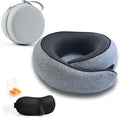 Travel Neck Pillow with Memory Foam & Chin Support – Includes Cute Macaron EVA Water-Resistant Carry Case, Eye Mask & Ear Plugs (Light Grey) by Unknown