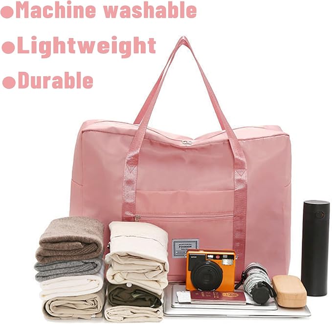 Duffel Bags for Traveling Women Sports Gym Tote Bag Water Resistant Travel Carry on Duffel Bag Weekend Overnight Bag (Pink) - Image 8