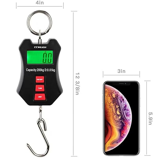 440lb/200kg Digital Crane Scale - Compact LCD Handheld Hanging Scale for Garage, Farm, Hunting, Fishing & More(200kg/Black) - Image 3