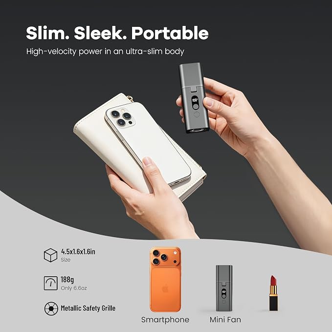 Titanium Alloy Handheld Fan - Portable Fan & Flashlight, 25dB Quiet BLDC, USB-C Rechargeable, Pocket Fan for Travel, Cruise, Concerts, Makeup, 2026 Summer Gifts for Women, Girls（Gray） - Image 3